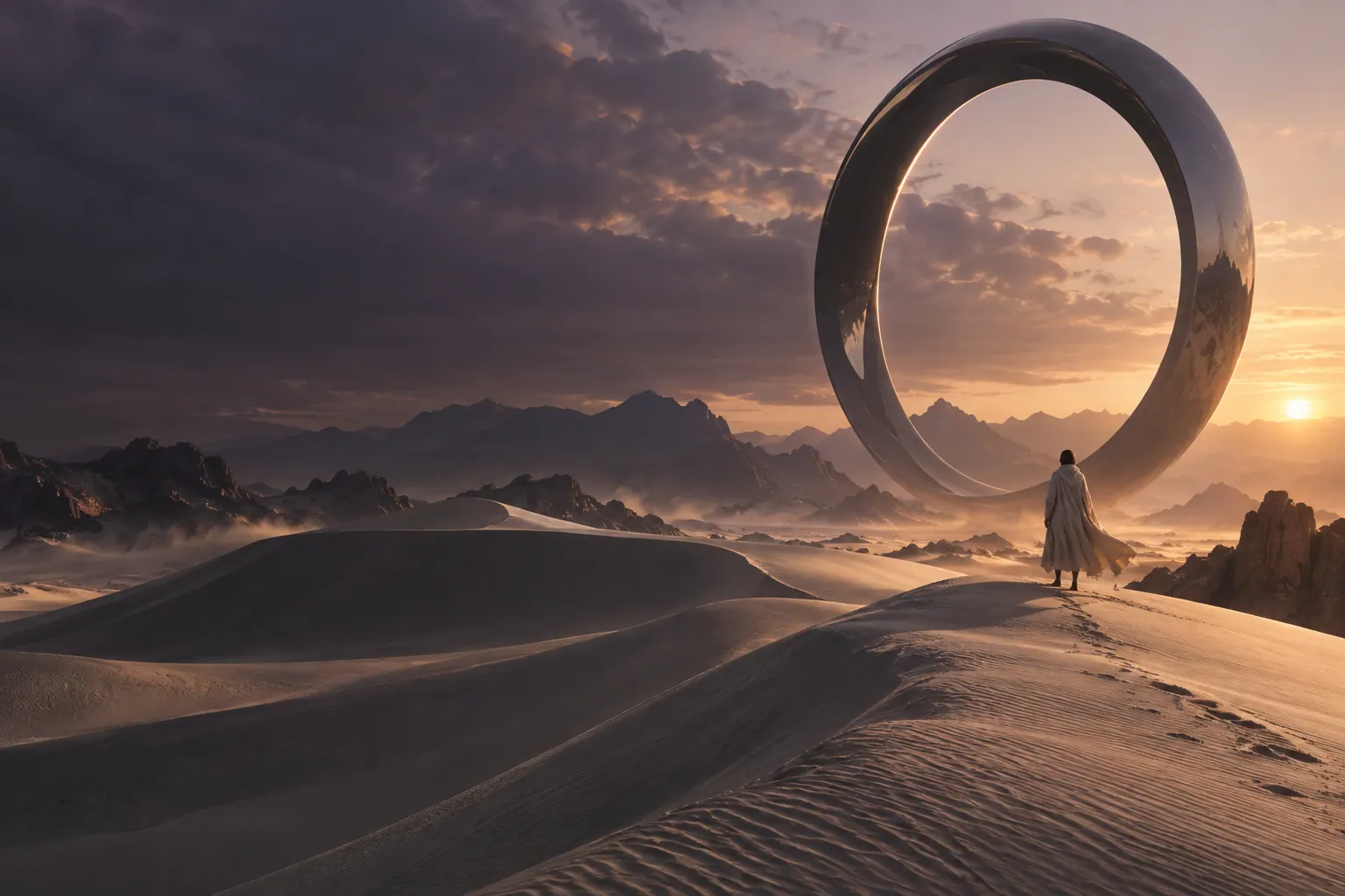 Surreal cinematic desert scene